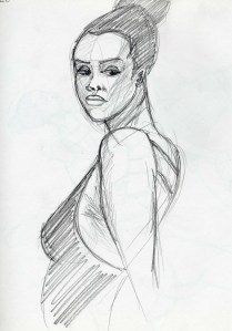 Sketch of model Taneisha Shaw, five minute poses, first round.