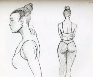 Sketches of model Taneisha Shaw, second round 2 ten minute poses. 